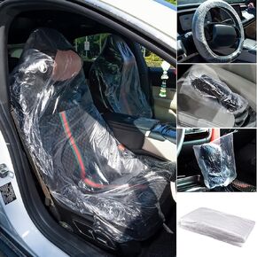 Tinlade 400 Pcs Disposable Car Seat Covers Steering Wheel Covers Gear Selector Covers and Handbrake Cover Set Clear Plastic Seat Covers for Auto Truck Bus