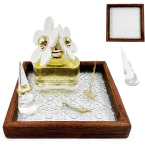 SNAIL GARDEN Vintage Jewelry Tray,Wood Trinket Tray With Textured Glass Base,Decorative Ring Holder,Elegant Accessory Dish,Glass Jewelry Container,Square Tray For Perfume Key,Gifts For Women Birthday