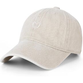 Vintage Washed Baseball Cap Women - Adjustable Distressed Twill Soft Cotton Ladies Hat Heart Embroidered