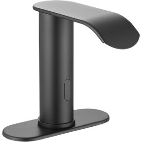 GGStudy Matte Black Automatic Sensor Touchless Bathroom Sink Faucet with Cover Plate Vanity Faucets Hands Free Waterfall Bathroom Water Tap