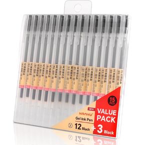 Black Gel Pens, 0.5 mm Extra Fine Point Pen, 15 Packs, Japanese Style Ballpoint Pen Set, Quick Dry Ink Smooth Writing Pen for Journaling Note Taking School Office Stationery