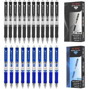 GC QUILL Gel Ink Pens Premium Refillable & Retractable Rolling Ball Pens,0.5mm Fine Point Pens,12 Black Ink Gel Pens+10 Blue Ink Pens BKBL22
