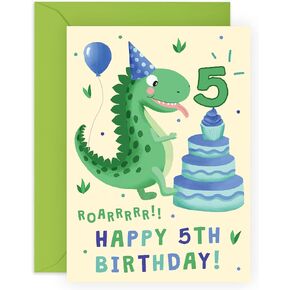 CENTRAL 23 5th Birthday Card For Boy - Dinosaur Birthday Card - Age Five - Fifth Birthday Gifts For Kids - Son Grandson Nephew - 5 Year Old - Comes With Fun Stickers - Made In UK