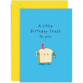 Old English Co. Cute Birthday Card for Men and Women - A Little Toast On Your Birthday Pun - Hilarious Fun Birthday Card for Brother Sister Friend Mum Dad | Blank Inside with Envelope