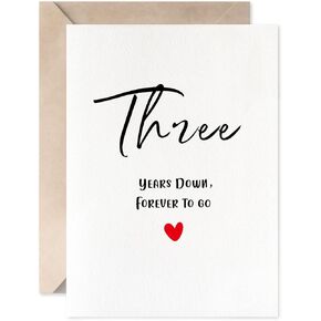 Third Anniversary Card, Three Years Down Forever To Go, Romantic 3rd Valentines Day Wedding Card For Husband Wife