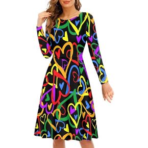 Aoopistc Summer Long Sleeve Dress for Women Novelty Dresses Crewneck T-Shirts Sundress Regular Fit Dress Size S-4XL