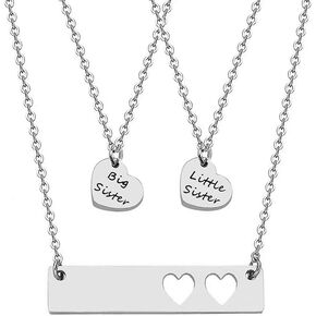 JJTZX Sister Bar Necklace Set Lil Sis & Big Sis Hand Stamped Bar Necklace New Big Sister Gift
