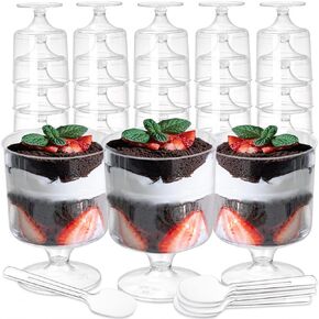 Youeon 50 Pack Clear Plastic Dessert Cups with Spoons, 5 Oz Mousse Cup Disposable Appetizer Cup Goblet Dessert Cup, Shooter Cups for Desserts, Appetizers, Puddings, Mousse