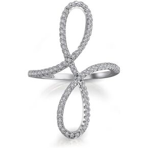 Bling Jewelry Simple Romantic Large Pave Cubic Zirconia Elegant Full Finger Armor CZ Statement Swirl Infinity Ring For Women Teen.925 Sterling Silver