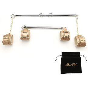 EXREIZST Expandable 2 Spreader Bar Set with Bag and 4 Soft Fur Leather Straps Adjustable Home Yoga Bar Kit, Silver and Gold