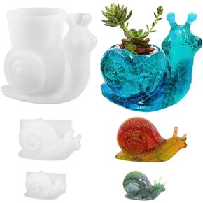 3 Pcs Snail Silicone Molds for Epoxy Resin, FineGood 3D Cute Snail Resin Molds Animal Flower Pot Silicone Mold for Resin Casting DIY Craft Decoration