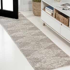 JONATHAN Y MOH408B-28 Elm Diamond Stripe Geometric Shag Runner Rug, Bohemian, Modern, Minimalist, Coastal, Scandinavian for Living Room, Dining Room, Bedroom, Kitchen, Gray/Ivory, 2 X 8