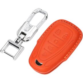 PIFOOG Leather Key Fob Cover for Chevy Chevrolet Equinox Malibu Camaro Blazer Traverse Trax Cruze Accessories Orange Car Keys Case Shell Keychain Protector Girly Women 1PC