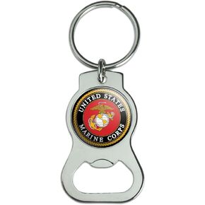 Marines USMC Emblem Black Yellow Red Officially Licensed Keychain with Bottle Cap Opener