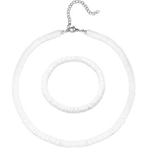 FASACCO Puka Shell Necklace Bracelet Set White Shell Necklace Beach Seashell Necklace Bracelet Hawaiian Surfer Bracelet Necklace Pookah Shells Necklace for Men Women