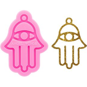 Shiny Glossy Hamsa Hands Resin Keychain Mold Silicone Mould Craft Keychain Mold for DIY Keychain Necklace Charms Epoxy Resin Jewellery Making