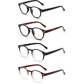 JM 4 Pack Spring Hinge Reading Glasses Vintage Round Glasses for Reader Men Women