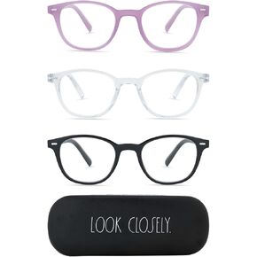 Rae Dunn "ELIZA Premium Reading Glasses - 3 Pack w/LOOK CLOSELY Signature Font Hard Case