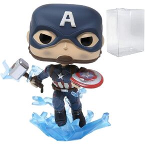 POP Marvel: Avengers Endgame - Captain America with Broken Shield & Mjoinir Funko Vinyl Figure (Bundled with Compatible Box Protector Case), Multicolor, 3.75 inches
