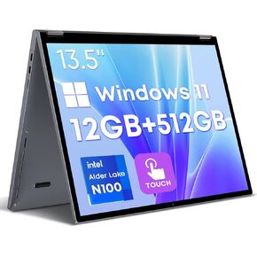 CHUWI 2024 FreeBook 2-in-1 Touchscreen Laptop 13.5'', 512GB SSD 12GB LPDDR5, Intel N100(up to 3.4GHz), FHD 2256 * 1504, 1TB SSD Expand, Windows 11 Laptops, Backlit Keyboard, WiFi 6, BT5.2, Webcam