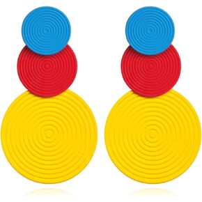 Retro 80s Neon Earrings Round Disc Dangle Drop Earrings for Women Girls Lightweight Bohemia Statement Geometric Round Earrings Fashion Accessories 80s Jewelry Costume Party