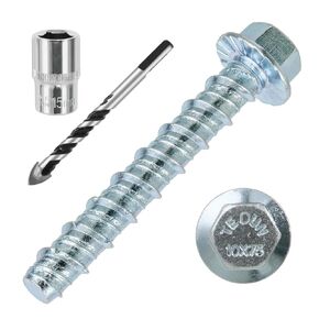 3/8 x 4" 25pcs Concrete Screws, Nickel Plated Concrete Screw Drill Bit Set for Anchoring Masonry, Brick or Concrete Block (25pcs)