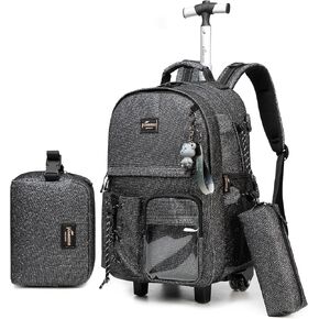 Meetbelify Black Rolling Backpack with Wheels for Girls Boys Roller Backpack Carry on Travel Luggage Suitcase for Big Kids in Kuwait