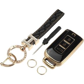 Key Fob Cover Kit Compatible for Mitsubishi Outlander, 3 Button Gold Tone Edge Fashion Soft TPU Black Remote Keyless Smart Key Fob Case Protection Shell with Keychain in Saudi Arabia