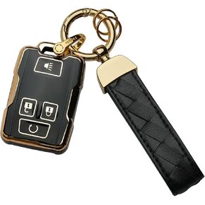 For Chevrolet Key Fob Cover Keychain Fit for Silverado Suburban Tahoe Colorado GMC Sierra Yukon Canyon 4 Buttons Smart Key Shell Case (Black)