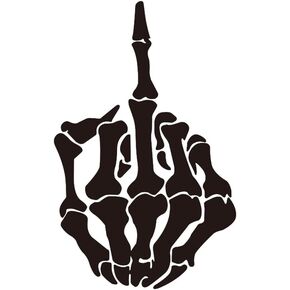 Skull Skeleton Bone Middle Finger Flipping Off Car Decal/Sticker (Black)