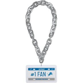 FOCO Detroit Lions NFL #1 Fan License Plate Team Necklace Chain, Silver