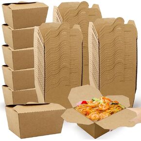 100-Pack Chinese Take Out Boxes,25oz Kraft Brown Take out Food Containers,Disposable Lunch Containers,Small To-Go Food Box for Meal, Party,Food Service,Microwaveable