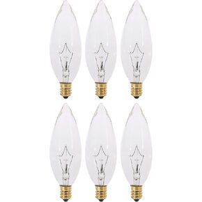 KOR (Pack of 6) Clear European Base (E14) Torpedo Tip 120V Chandelier Bulbs - Straight Tip (25)