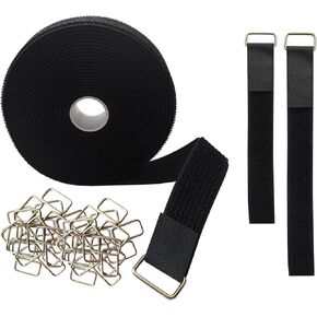1"x16ft Hook and Loop Straps with 25 Metal Buckles,Velcro Rolls, Adjustable Fastening Cable Straps, Reusable Nylon Securing Cord Ties for Organizer or Storage, 1 inch Wide, Black(1in x 16ft)