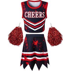 LATOBREATH Kids Girls Halloween Scary Skeleton Zombie Cheerleader Costume Fearsome Skirt