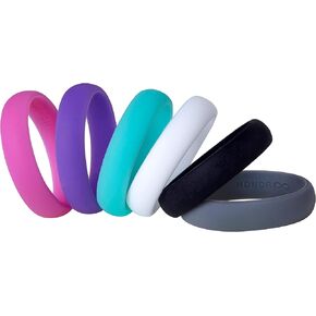 Womens Silicone Wedding Ring Band by HonorGear - 6 Ring Pack Premium Wedding Bands Engagement Active Athletes Comfort Fit