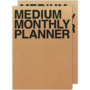 JSTORY Medium Monthly Planner Lays Flat Undated Year Round Flexible Cover Goal/Time Organizer Thick Paper Eco Friendly Customizable Stitch Bound A5 16 Months 2 Pack of 18 Sheets Kraft (Brown)