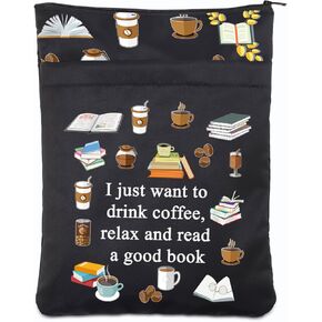 Coffee Book Sleeve for Book Lovers Coffee Lovers Gifts Book Sleeve Cover with Zipper Book Protector Sleeve Book Readers Gifts (Coffee Book Sleeve)