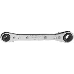 Klein Tools 68310 Ratcheting Refrigeration Wrench, Made in USA, Reversible Wrench with 3/16 and 5/16-Inch Square and 1/4 and 3/8-Inch Square Sizes