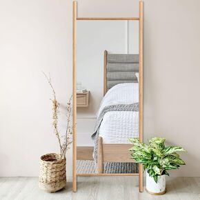 NeuType Full Length Mirror 65"x22", Rustic Leaning Ladder Floor Mirror with Wood Frame, Dressing Mirror Wall Mounted for Bedroom Living Room, Natural Wood