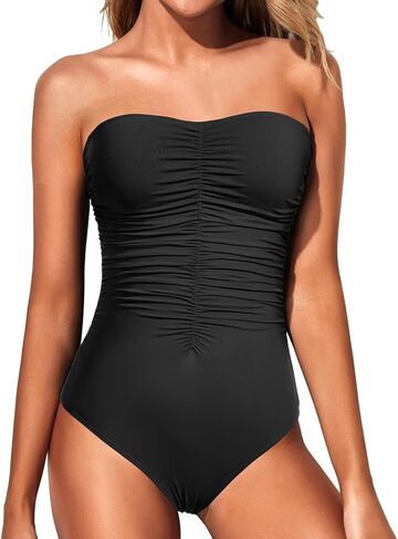 ملابس سباحة نسائية من قطعة واحدة بدون حمالات من Holipick، ملابس سباحة مكشكشة للتحكم في البطن، ملابس سباحة مكشكشة in Kuwait