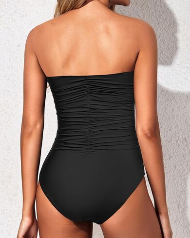 ملابس سباحة نسائية من قطعة واحدة بدون حمالات من Holipick، ملابس سباحة مكشكشة للتحكم في البطن، ملابس سباحة مكشكشة in Kuwait