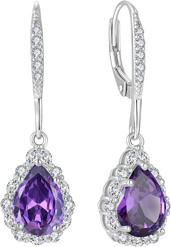 Women Earrings 925 Sterling Silver Birthstone Halo Teardrop Drop & Dangle Earrings Leverback Earrings with 7*10mm 5A Cubic Zirconia Jewelry Gift for Mother Grandma Daughter Grandaughter friend in Saudi Arabia
