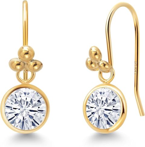 Gem Stone King 14K Yellow Gold White Moissanite Drop Dangle French Wire Earrings For Women (1.60 Cttw, Round 6MM) in Saudi Arabia