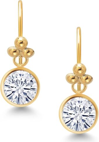 Gem Stone King 14K Yellow Gold White Moissanite Drop Dangle French Wire Earrings For Women (1.60 Cttw, Round 6MM) in Saudi Arabia