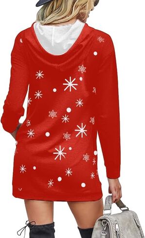 MNLYBABY Women's Christmas Hooded Sweatshirt Funny Santa Graphic Shirt Long Sleeve Pullover Tunic Hoodie Dress with Pockets in Saudi Arabia