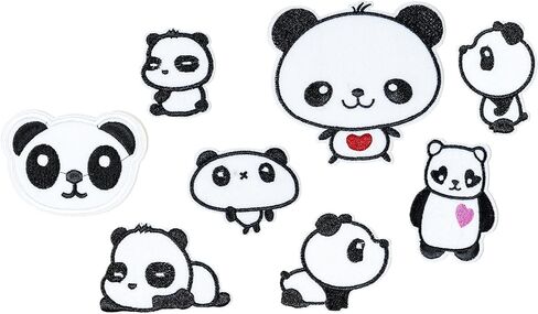 Set of 8 Assorted Embroidery Applique Decoration DIY Patch Panda Funny Custom Design face kit Iron on for Shirt Jacket Bag hat Pant Vest Jean Cotton Clothes Kid Love Great as Happy Birthday Gift… in Saudi Arabia