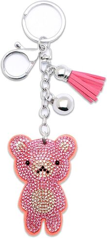 AuPra Teddy Bear Crystal KeyChain Gift Women Bling Rhinestone KeyRing Home Car Bag Clip Key Holder Lady Girl Tassel Present in Saudi Arabia