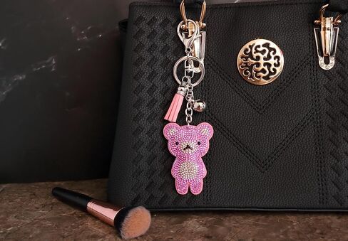 AuPra Teddy Bear Crystal KeyChain Gift Women Bling Rhinestone KeyRing Home Car Bag Clip Key Holder Lady Girl Tassel Present in Saudi Arabia
