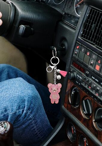 AuPra Teddy Bear Crystal KeyChain Gift Women Bling Rhinestone KeyRing Home Car Bag Clip Key Holder Lady Girl Tassel Present in Saudi Arabia
